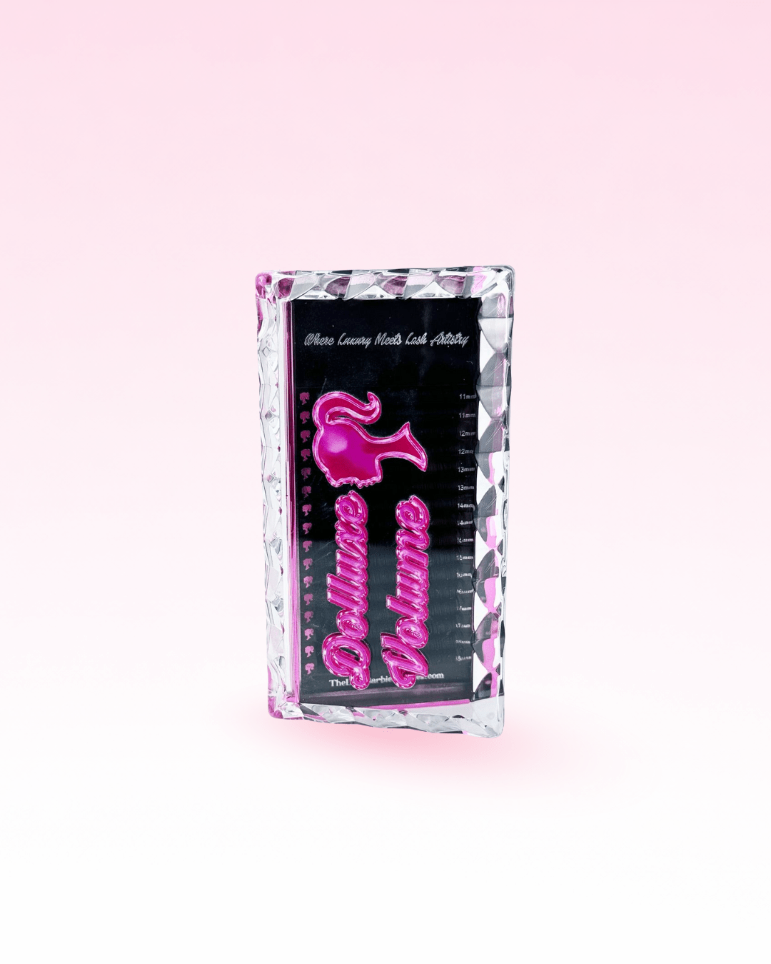 Side view of Dolluxe Lash Tray with pink accents and lashes