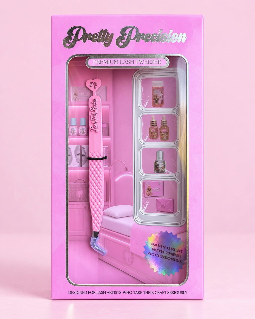 Pretty Precision | Lash Tech Barbie | Barbie Box Fibre & Non Fibre Premium Eyelash Tweezers