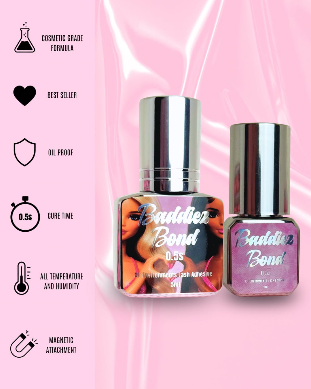 Baddiez Bond 0.5s Black Eyelash Adhesive | Black | All Temperature & Humidity Glue | 2ml & 5ml